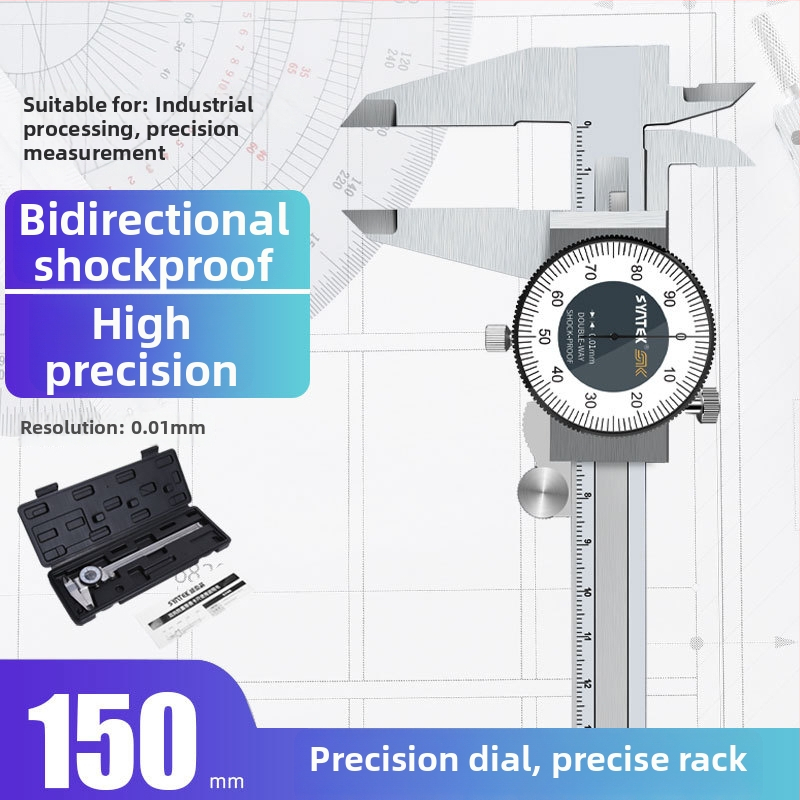 Dial tolómérő, ipari minőségű rozsdamentes acél, nagy pontosság, tartomány 0-150-200-300 mm