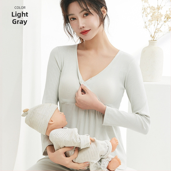 Βαμβαρινό τοπ θηλάσμου με κουκούλα για μητρότητα και λοχεία, απλό καθημερινό στυλ, μακριά μανίκια, μεσαίο βάρος υφάσματος