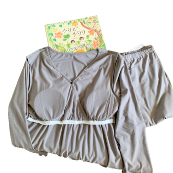 Nėščiųjų pižama su maitinančiu atvartu – ilgomis rankovėmis viršus ir ilgomis kelnėmis, medvilnės-modal mišinys, ruduo 2025