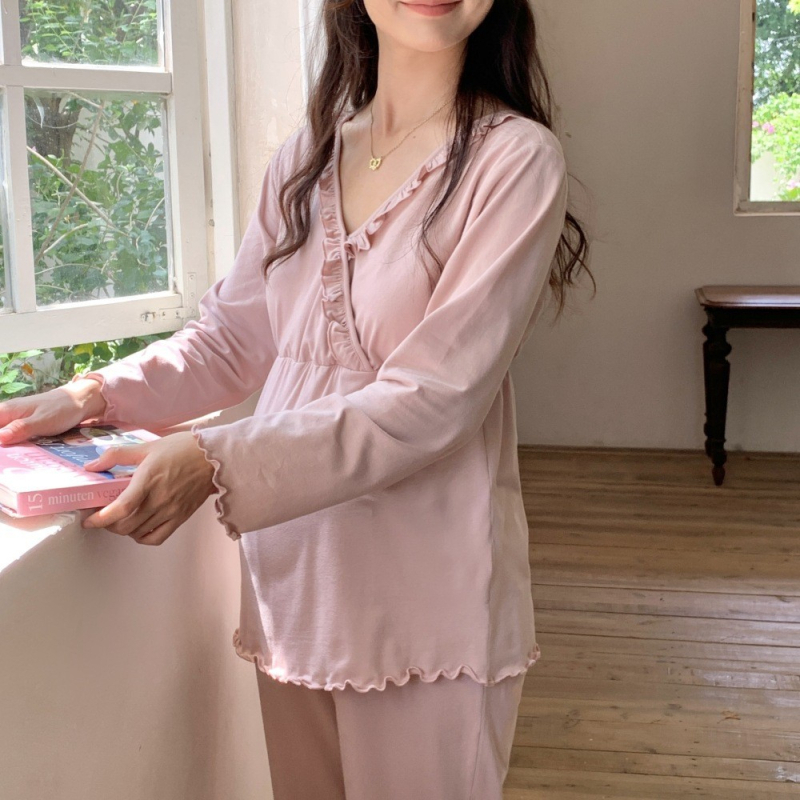 Nėščiųjų pižama su maitinančiu atvartu – ilgomis rankovėmis viršus ir ilgomis kelnėmis, medvilnės-modal mišinys, ruduo 2025