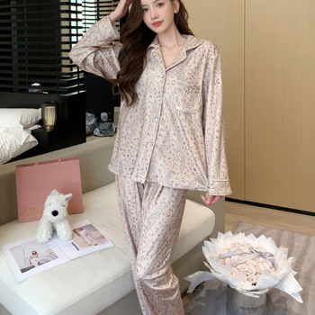 Ženske pidžame Island Velvet, set od dvije komponente s Lapel ovratnikom, dugi rukavi, 100% Spandex, debljina 251–300 g/m2