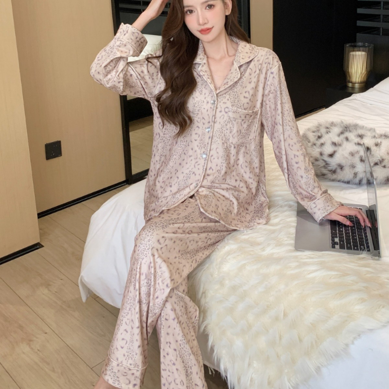 Ženske pidžame Island Velvet, set od dvije komponente s Lapel ovratnikom, dugi rukavi, 100% Spandex, debljina 251–300 g/m2