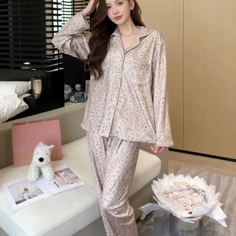 Ženske pidžame Island Velvet, set od dvije komponente s Lapel ovratnikom, dugi rukavi, 100% Spandex, debljina 251–300 g/m2
