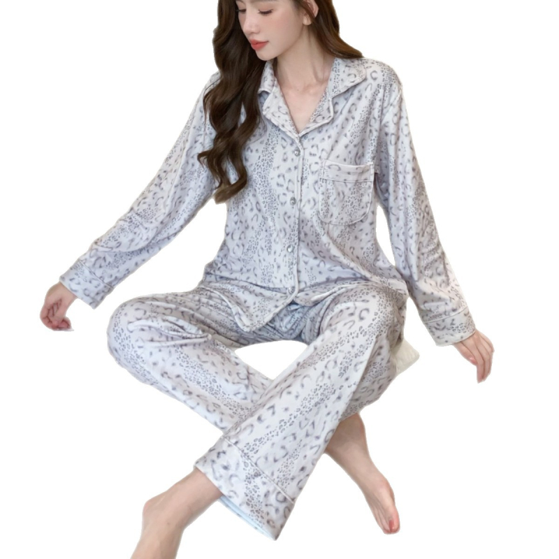 Ženske pidžame Island Velvet, set od dvije komponente s Lapel ovratnikom, dugi rukavi, 100% Spandex, debljina 251–300 g/m2