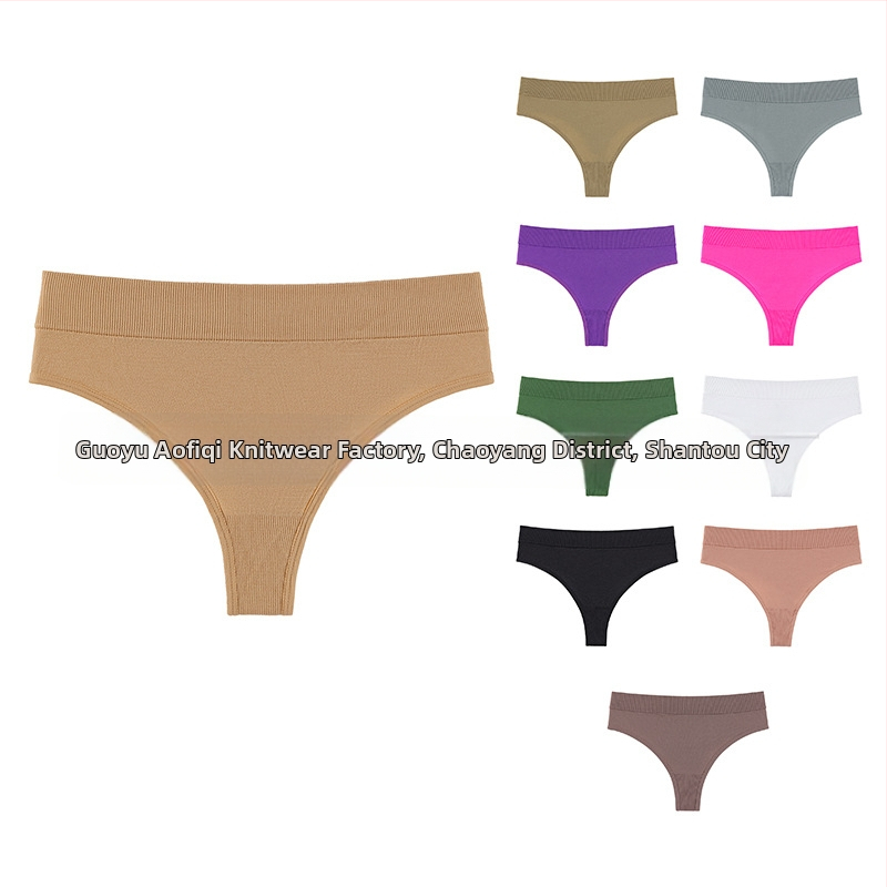 Dámske tangá typu T, stredne vysoký pás, pletené nylonové, priedušné, bavlnený rozkrok