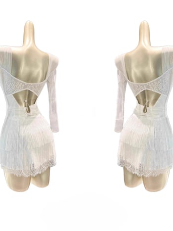 Suaugusiųjų Lotynų šokių suknelė su nėrinių viršutine dalimi ir kutais sijonu, nailonas 95%+, raukšlėta tekstūra, 2024 ruduo