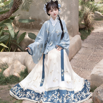 Hanfu Ru sijonas su kvadratine apykakle, Song dinastijos stilius, poliesterio audinys su 95%+ elastano, unisex