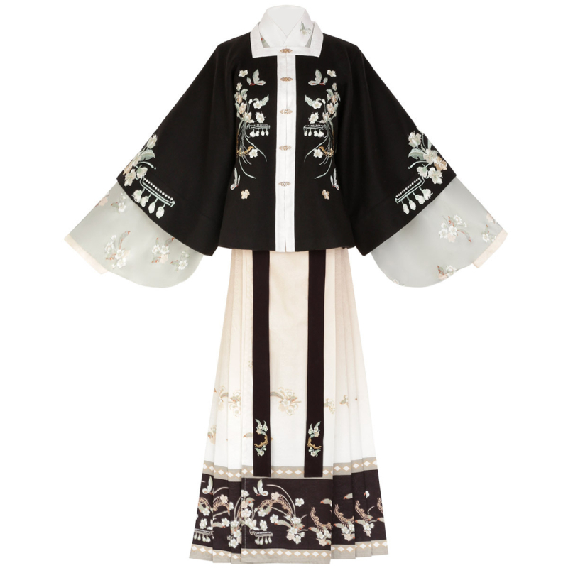 Hanfu Ru sijonas su kvadratine apykakle, Song dinastijos stilius, poliesterio audinys su 95%+ elastano, unisex