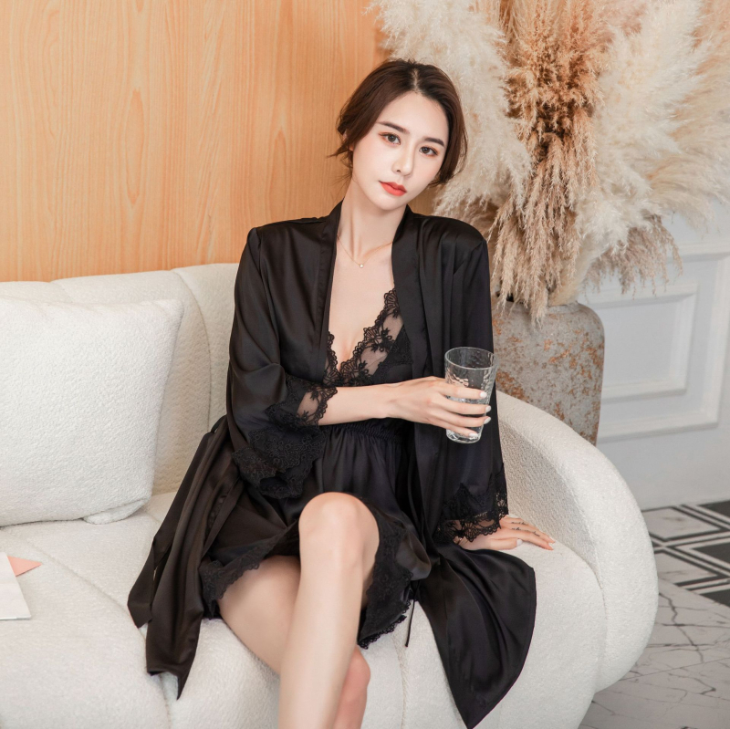 Dvije Ice Silk set za žene – ultra-tanki materijal, V-izrez, rukavi 3/4, 93% poliester