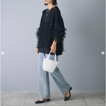 Σετ δύο τεμαχίων: χαλαρός φούτερ με τζιν με χάντρες, Φθινόπωρο 2024, μακριές μανίκια, στρογγυλός λαιμός, ιαπωνο-κορεατικό στυλ άνεσης, μίγμα βισκόζη-βαμβάκι 50–70% βαμβάκι