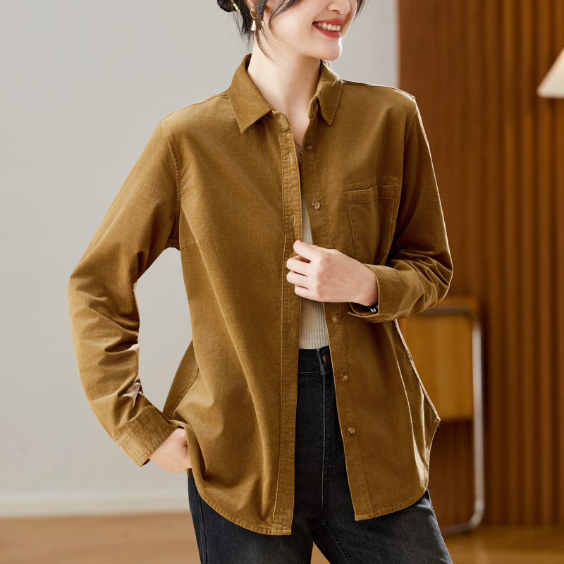 Ženska košulja od pamuka Corduroy, dugih rukava, proljeće‑jesen 2026, debeli topli top, elegantan uredski stil
