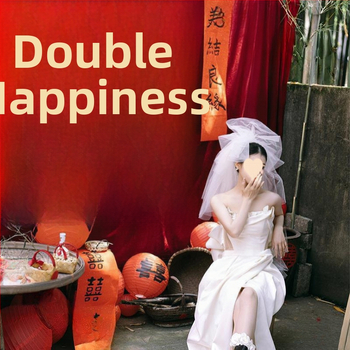 Vestuvių fono audinys su laimingaisiais simboliais, nuotraukoms, logotipų spauda