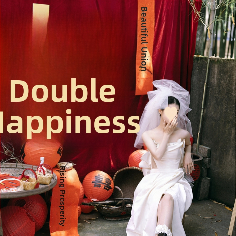 Vestuvių fono audinys su laimingaisiais simboliais, nuotraukoms, logotipų spauda