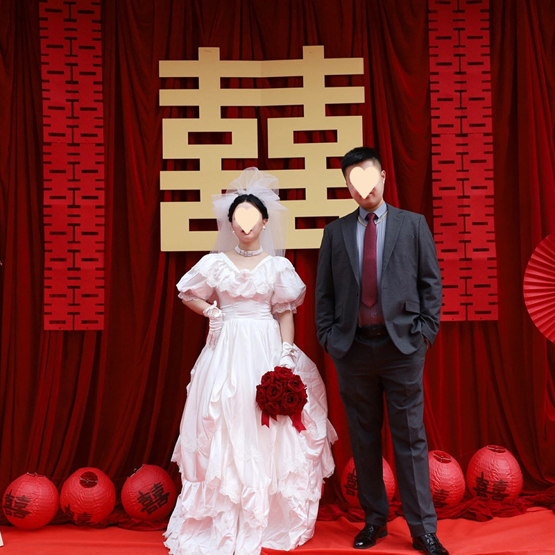 Vestuvių fono audinys su laimingaisiais simboliais, nuotraukoms, logotipų spauda