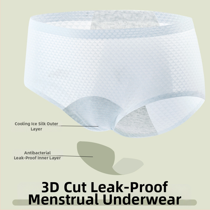 Ženské menštruačné nohavičky, hlavný materiál nylon 86%, výstelka z polyesteru 70–80%, stredne vysoký pás, proti úniku