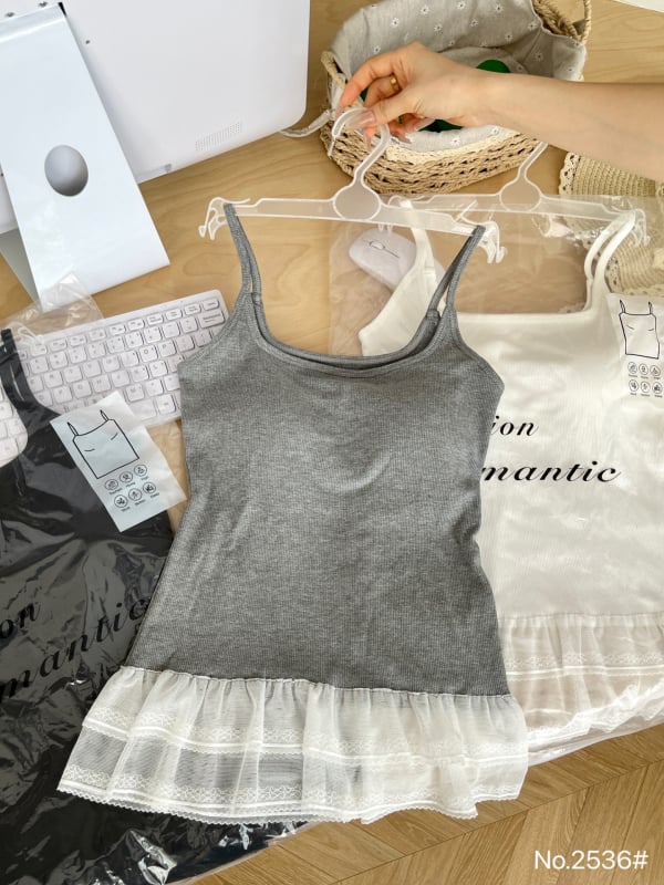 Nylon csipkés camisole, kerek nyakú, minden évszakra, közepes súlyú 181–200 g/m²