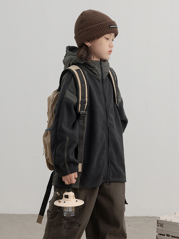 Vaikiška flisinė striukė su gobtuvu, išorinis audinys 100% poliesteris, pamušalas poliesteris, užtrauktukas