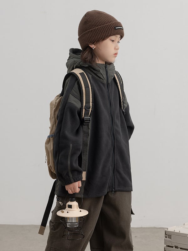 Vaikiška flisinė striukė su gobtuvu, išorinis audinys 100% poliesteris, pamušalas poliesteris, užtrauktukas