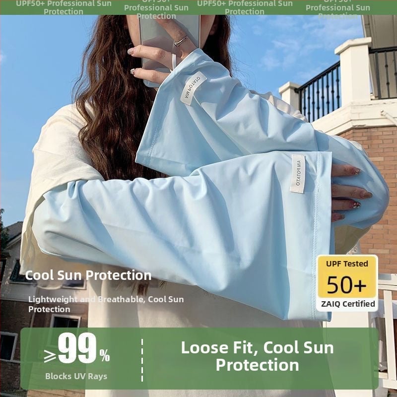 Ledinio šilko rankovės nuo saulės, laisvas kirpimas, lauko naudojimui