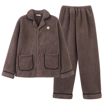 Vīriešu pidžamu komplekts no jēra vilnas, bieza vilna, kardigāna stila ar reveru, garās piedurknes, piemērots ārējai nēsāšanai