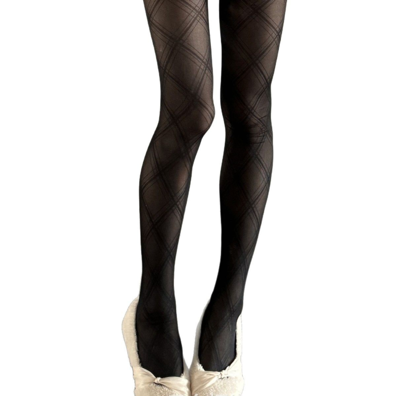 Nailona formējošas zeķes ar ģeometrisku dimanta rakstu, caurspīdīgas un plānas