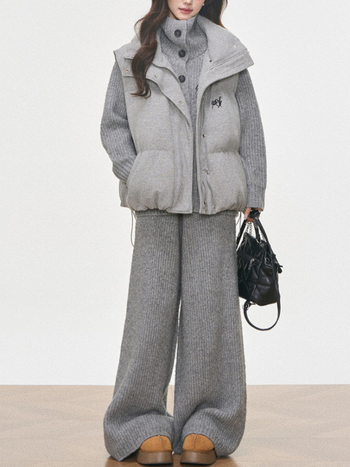 Ženski set: prsluk i pleteni pantalonski kostim, akrilna vlakna, zima 2025, casual stil