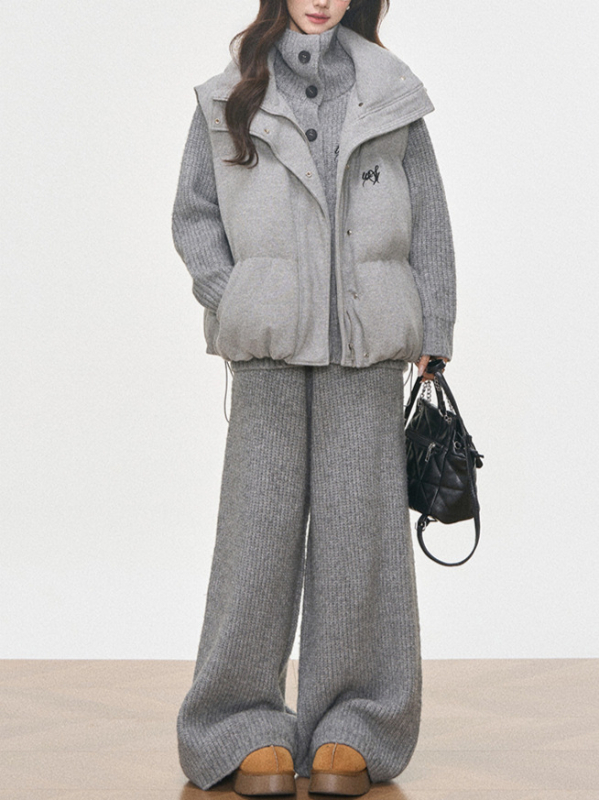 Ženski set: prsluk i pleteni pantalonski kostim, akrilna vlakna, zima 2025, casual stil