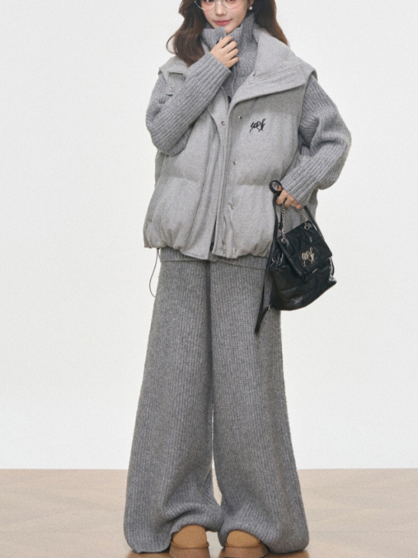Ženski set: prsluk i pleteni pantalonski kostim, akrilna vlakna, zima 2025, casual stil