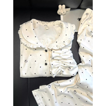 Női Derong Velúr pizsama készlet, hosszú ujjas, kardigán-stílus, gallér, 100% poliészter, vastag anyag, 201–250 g/m2, ősz-tél viselésre, otthon és külső