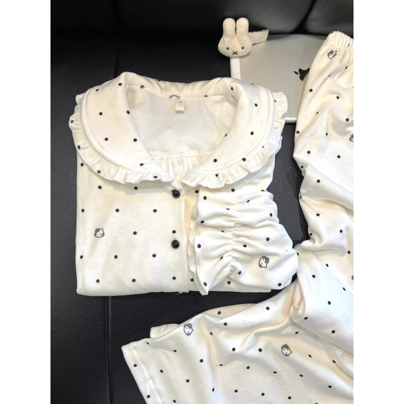 Női Derong Velúr pizsama készlet, hosszú ujjas, kardigán-stílus, gallér, 100% poliészter, vastag anyag, 201–250 g/m2, ősz-tél viselésre, otthon és külső