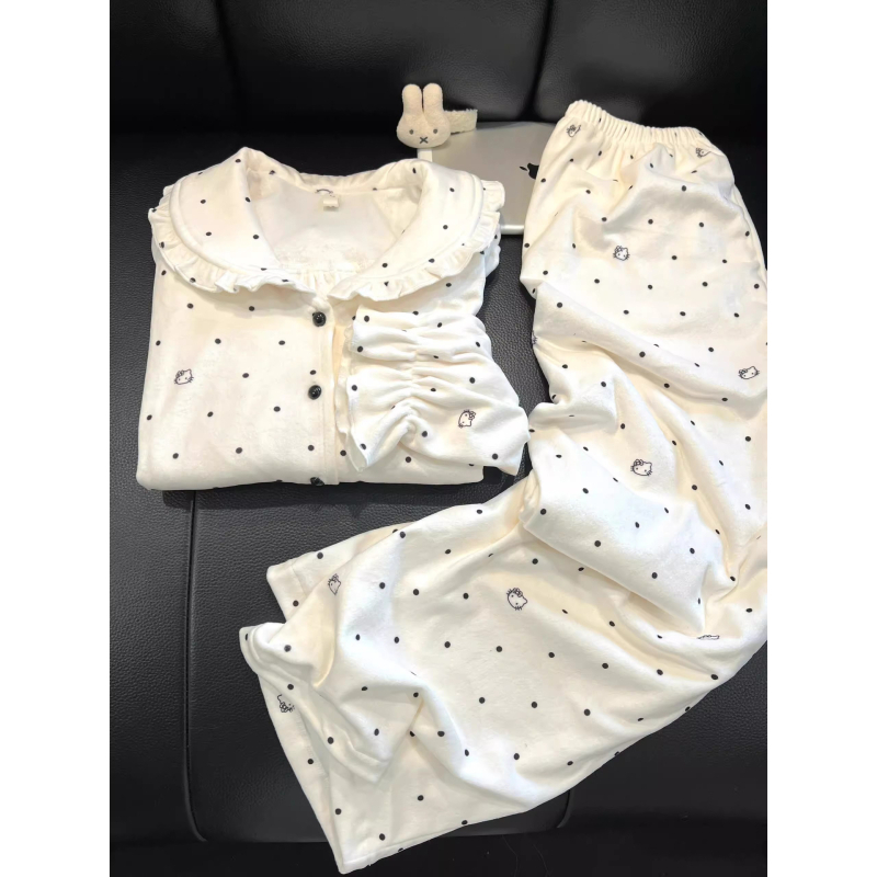 Női Derong Velúr pizsama készlet, hosszú ujjas, kardigán-stílus, gallér, 100% poliészter, vastag anyag, 201–250 g/m2, ősz-tél viselésre, otthon és külső