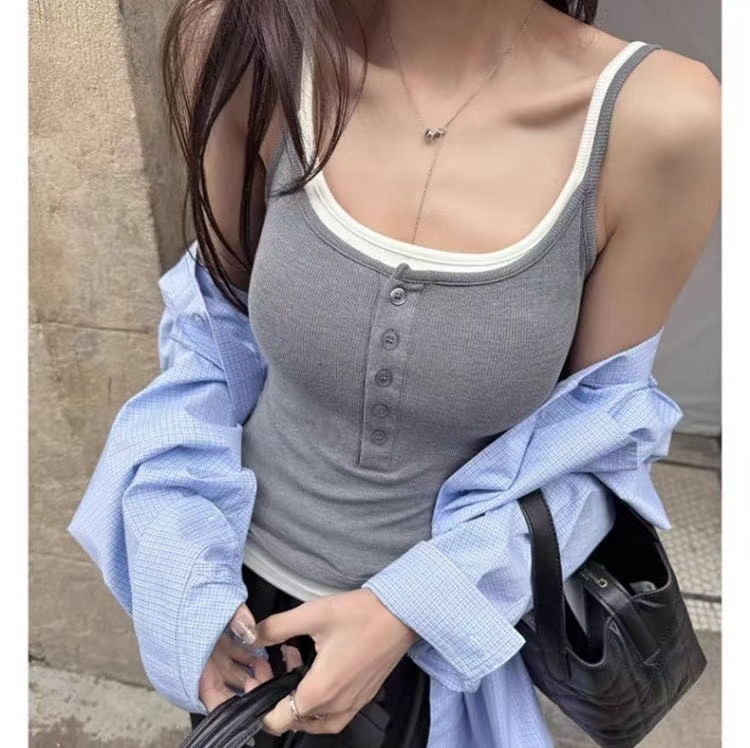 Камизол във стил жилетка от памук, чашка с пълен обем, средно оформена чашка, дължина до талията, пролет-лято 2025.