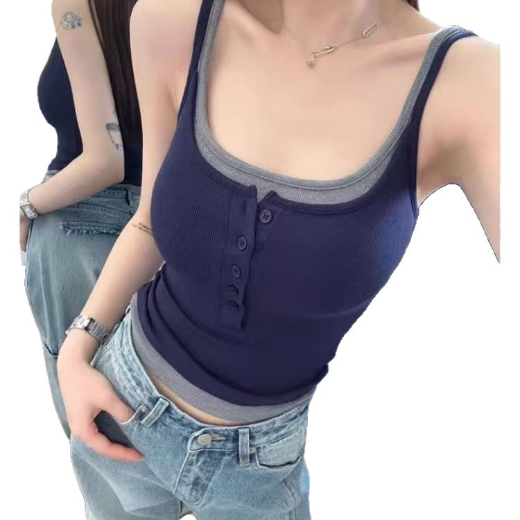 Камизол във стил жилетка от памук, чашка с пълен обем, средно оформена чашка, дължина до талията, пролет-лято 2025.