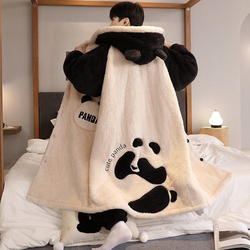 Vīriešu naktsveļas komplekts – flanelis, bieza fleece oderīte, 100% poliesters, karikatūras kardigāns, garas piedurknes