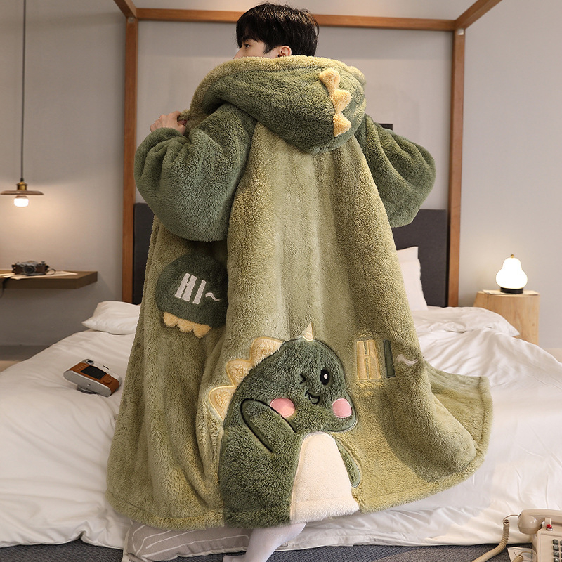 Vīriešu naktsveļas komplekts – flanelis, bieza fleece oderīte, 100% poliesters, karikatūras kardigāns, garas piedurknes