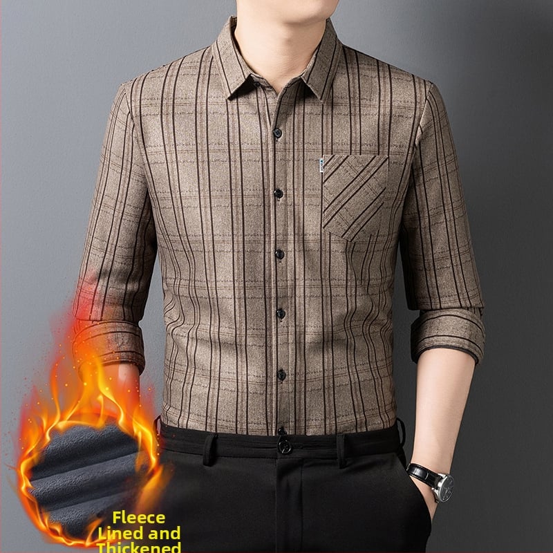 Muška košulja s flis podstavom, karirani uzorak, dugi rukavi, rever ovratnik, 96% poliester