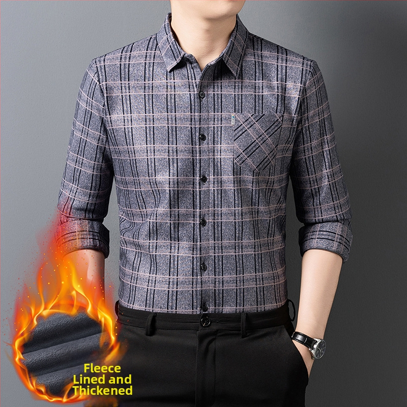 Muška košulja s flis podstavom, karirani uzorak, dugi rukavi, rever ovratnik, 96% poliester