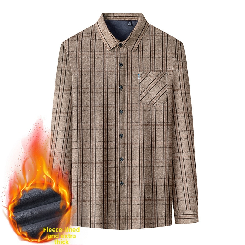 Muška košulja s flis podstavom, karirani uzorak, dugi rukavi, rever ovratnik, 96% poliester