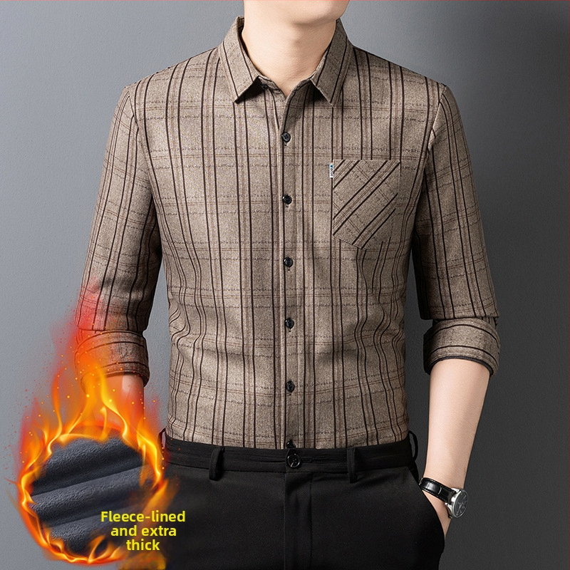 Muška košulja s flis podstavom, karirani uzorak, dugi rukavi, rever ovratnik, 96% poliester