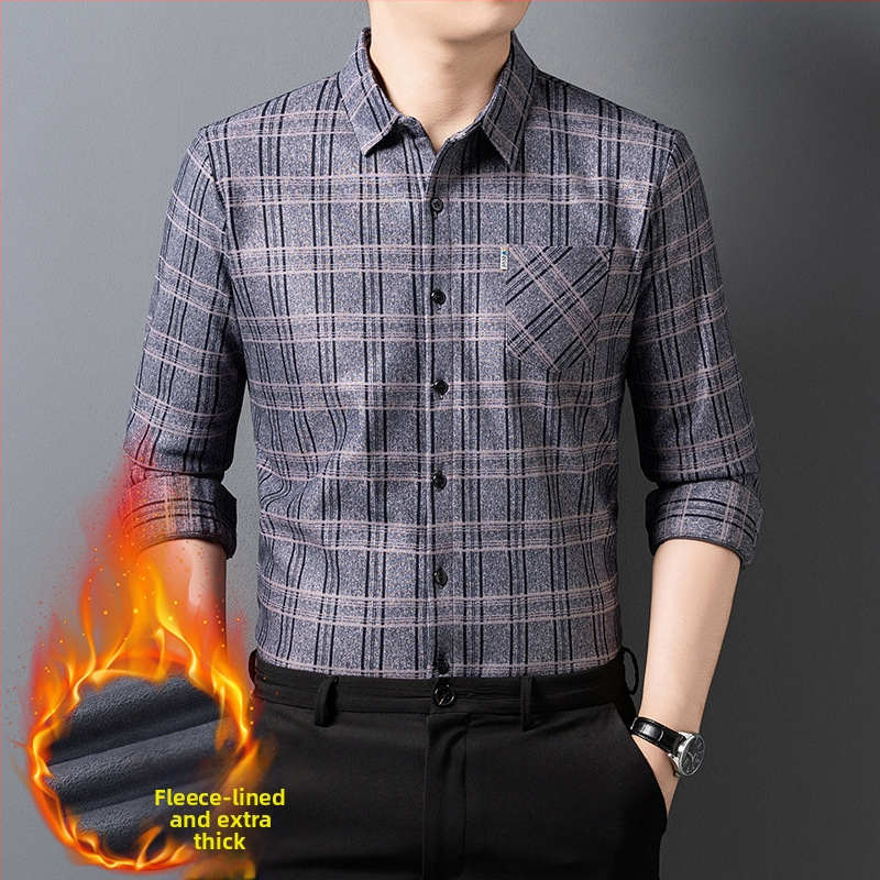 Muška košulja s flis podstavom, karirani uzorak, dugi rukavi, rever ovratnik, 96% poliester