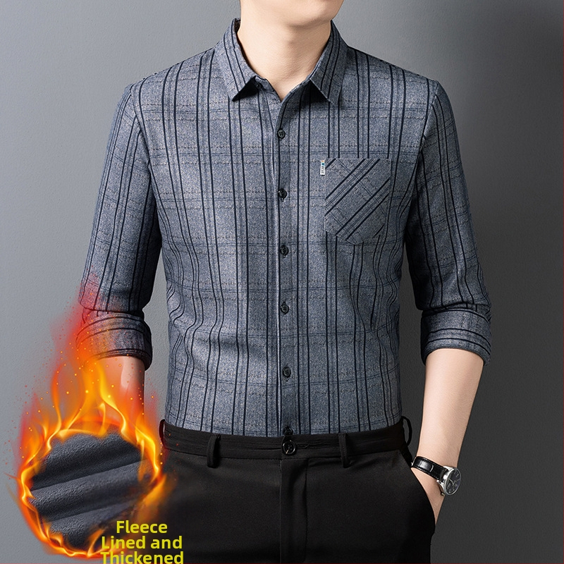 Muška košulja s flis podstavom, karirani uzorak, dugi rukavi, rever ovratnik, 96% poliester