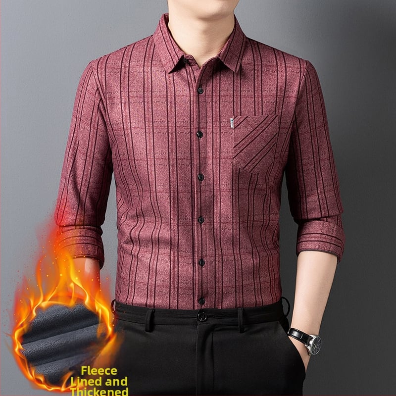 Muška košulja s flis podstavom, karirani uzorak, dugi rukavi, rever ovratnik, 96% poliester