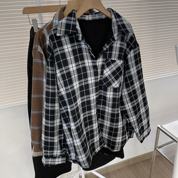 Ženska košulno-dukserica s uzorkom mreže, polo ovratnik, dugi rukavi, jednoredno kopčanje, slobodan kroj