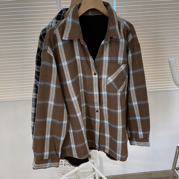 Ženska košulno-dukserica s uzorkom mreže, polo ovratnik, dugi rukavi, jednoredno kopčanje, slobodan kroj