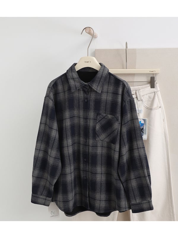 Ženska košulno-dukserica s uzorkom mreže, polo ovratnik, dugi rukavi, jednoredno kopčanje, slobodan kroj