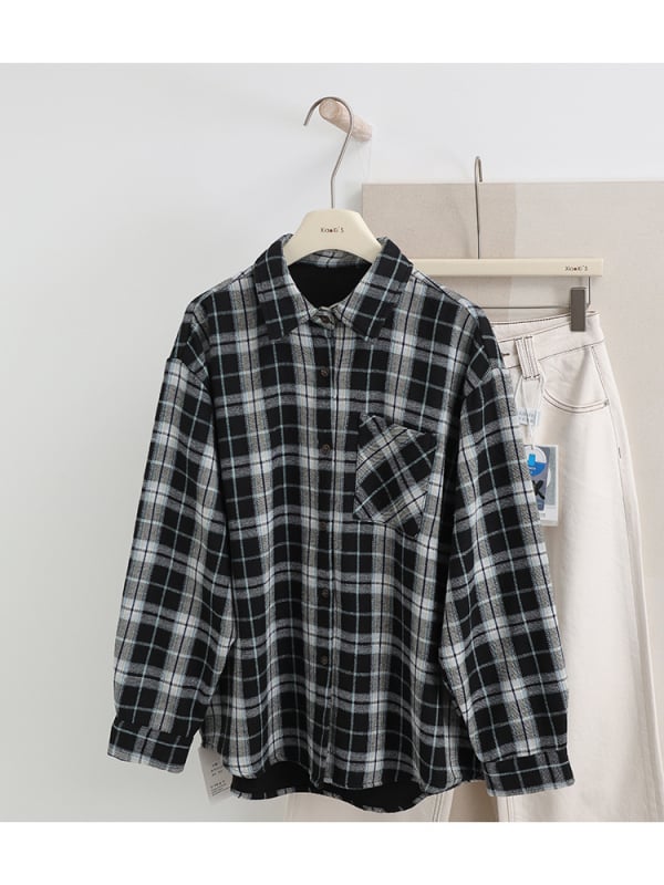 Ženska košulno-dukserica s uzorkom mreže, polo ovratnik, dugi rukavi, jednoredno kopčanje, slobodan kroj