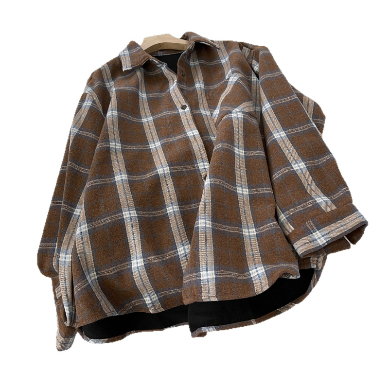 Ženska košulno-dukserica s uzorkom mreže, polo ovratnik, dugi rukavi, jednoredno kopčanje, slobodan kroj