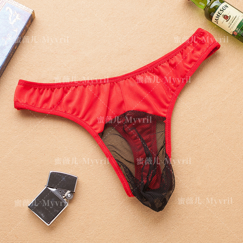 Vyriniai tinkliniai permatomi tangai su žemu liemeniu, 80% nailonas, 20% medvilnė