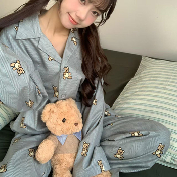 Σετ πιτζάμας από 100% βαμβάκι, μακριά μανίκια, απλό και άνετο στυλ