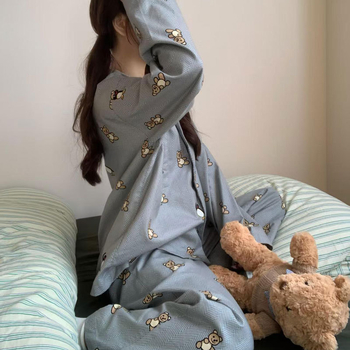 Σετ πιτζάμας από 100% βαμβάκι, μακριά μανίκια, απλό και άνετο στυλ